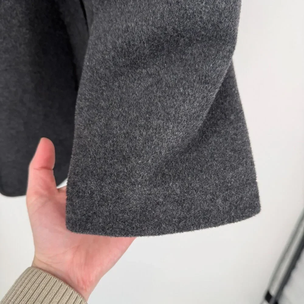 J Crew Overcoat Jacket Wool Blend HEAVY Quilted Lined Gray Long Preppy Size XL